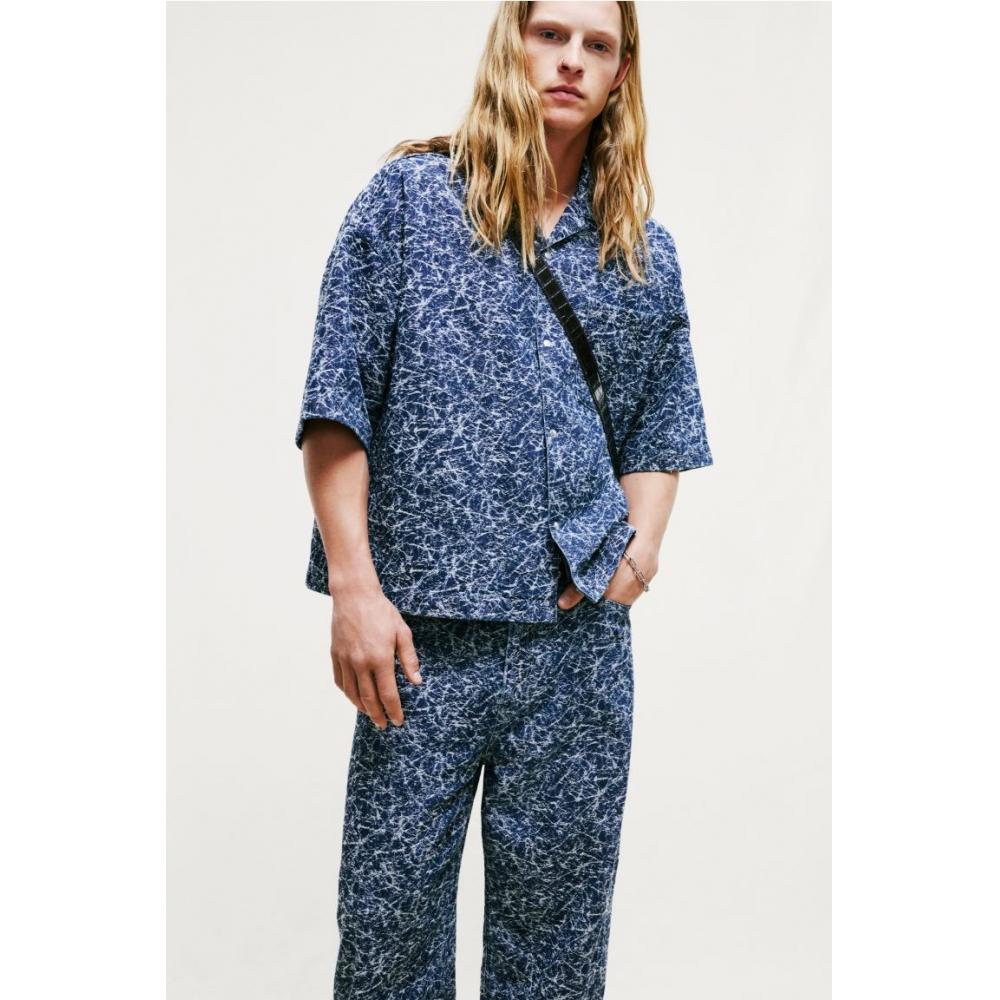 H M Pattern Baggy Jeans Blue Pattern