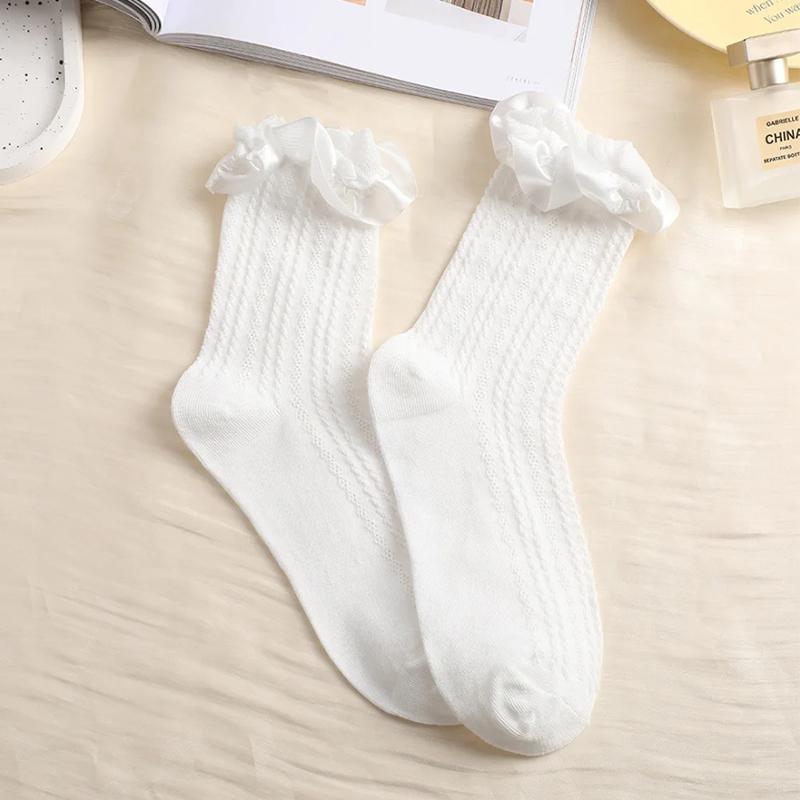 

Женские носки-трубы с кружевными оборками и оборками из хлопка, милые носки принцессы до щиколотки для девочек one size