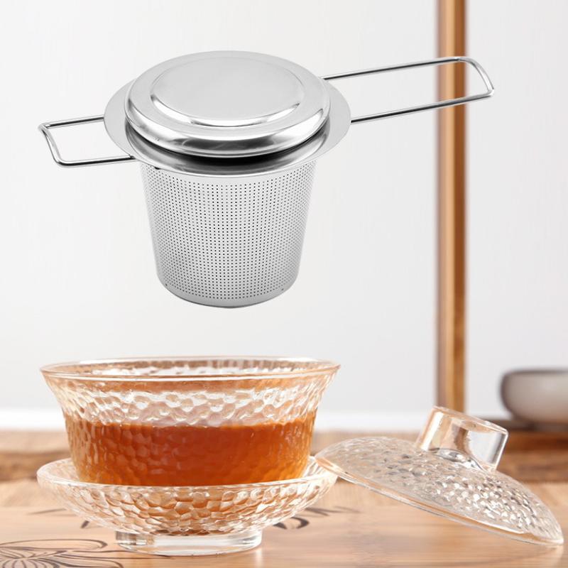 Nerezový síťovaný čajový sítko s víčkem Opakovaně použitelný sítko do hrnku Filtr na sypaný čaj a koření Pro čajové konvice, hrnky, šálky Na louhování čaje, kávy