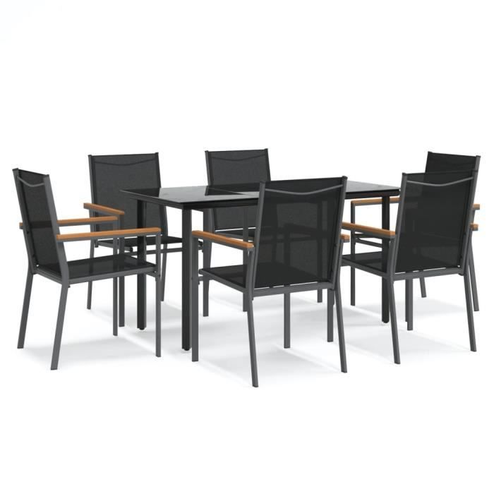 VidaXL Ensemble à manger de jardin 7 pcs noir textilène et acier 3187044