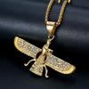 Drop Shipping Hip Hop Iced Out Faravahar Ahura Pendant Necklace Gold Color Stainless Steel Zoroastrian Pendant Iranian Jewelry