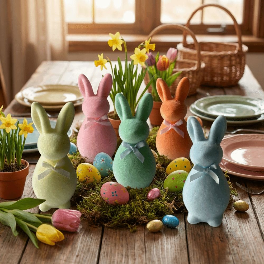 Plush Easter Bunny Statue Foam Rabbit Gnome Doll Easter Holiday Bunny Sculpture Garden Decor