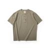American Short Sleeve T-shirt Men's Summer New Washed Distressed Heavy Cotton Top Loose Casual Henry Collar Half Sleeve
