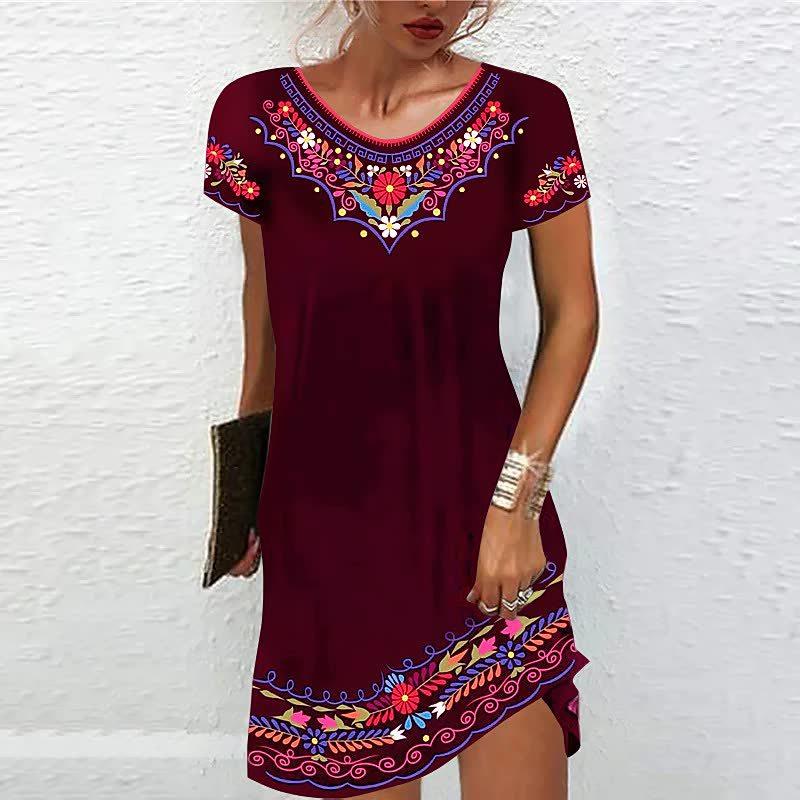 New Summer Mid-waist Printed Urban Casual Short-sleeved Dress