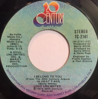 7inch Record LOVE UNLIMITED - I Belong To You / And Only You TC2141 20th Century Re 1974 US Soul/Funk Used