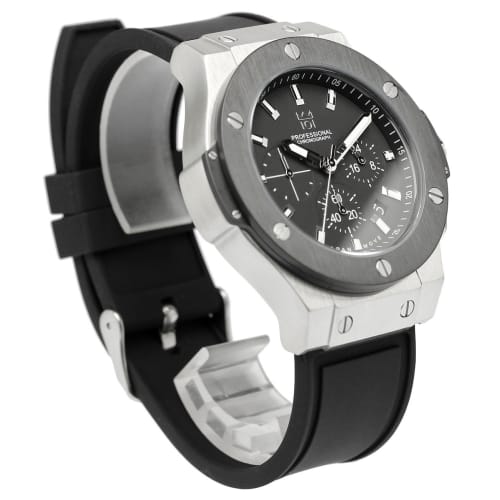 HYAKUICHI 101 No.8 Men's Watch, 100m Water Resistant, Chronograph, Date Display, Rubber Strap, Silver and Black