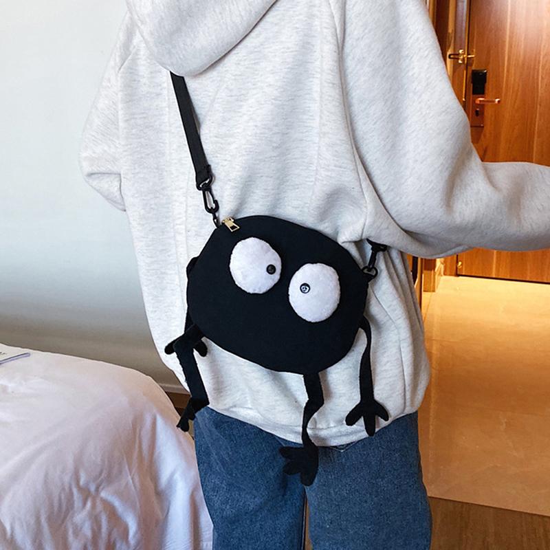 Big Eyes Canvas Girls Shoulder Bag Cute Black Briquettes Messenger Bag