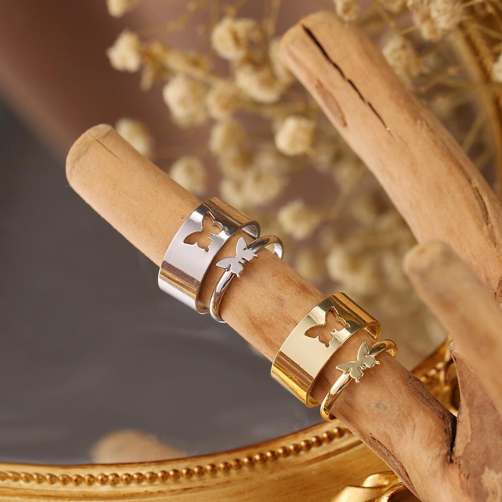 Anillo de mariposa, moda Punk, anillo con apertura de mariposa dorada y plateada, pareja de hombres y mujeres, anillo de Animal hueco para aniversario