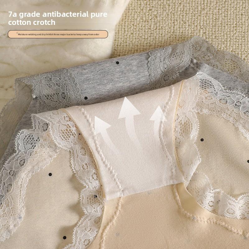 Lady Spring and Autumn Sweet Lace Polka Dot Cotton Antibacterial File Waist Not Clip Hip Breathable No Trace Briefs