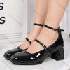 Fashion Comemore Square Head Mary Jane Shoes Women Spring Autumn Retro Belt Buckle Shallow Mouth Single Shoes Black Red High Heel Pumps