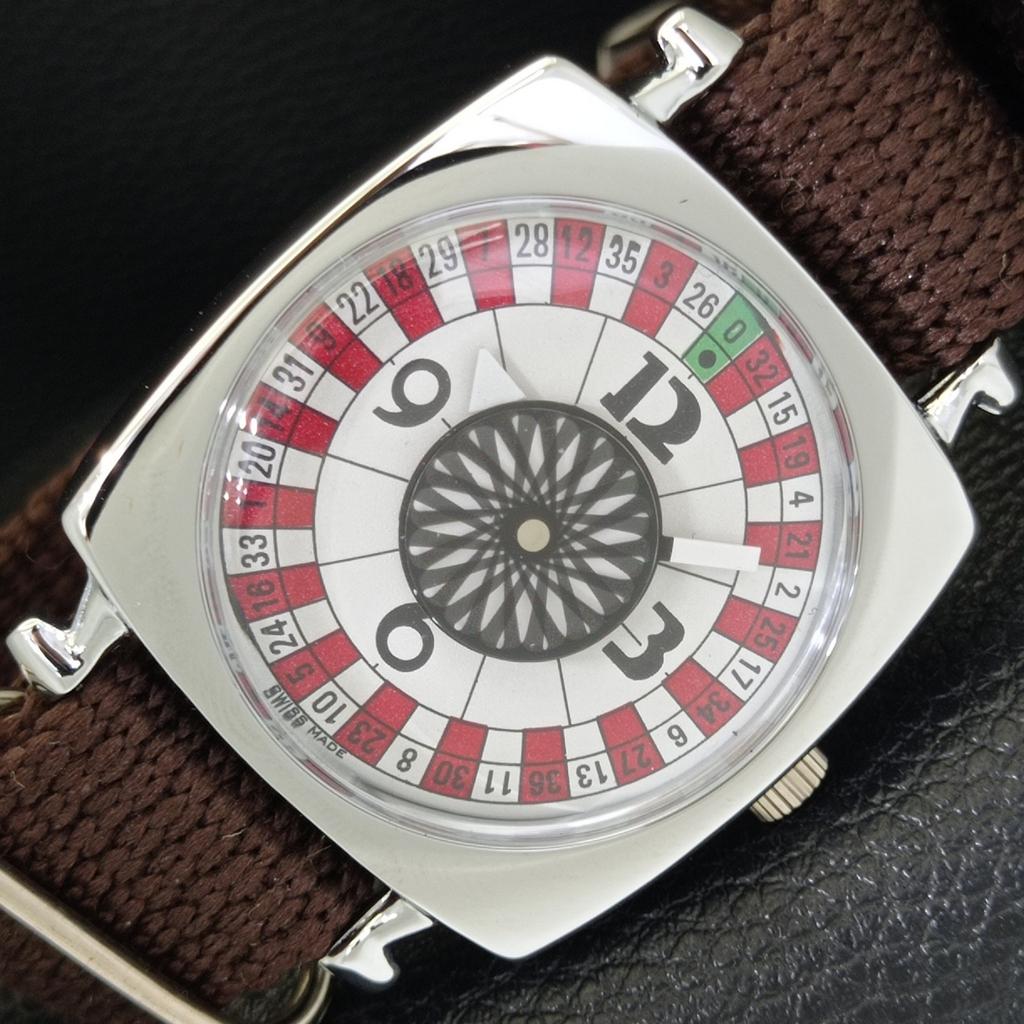 REFURBISHED VINTAGE HAND-WINDING SWISS MENS ROULETTE WHITE DIAL WATCH a700919-5 R205a-a700919