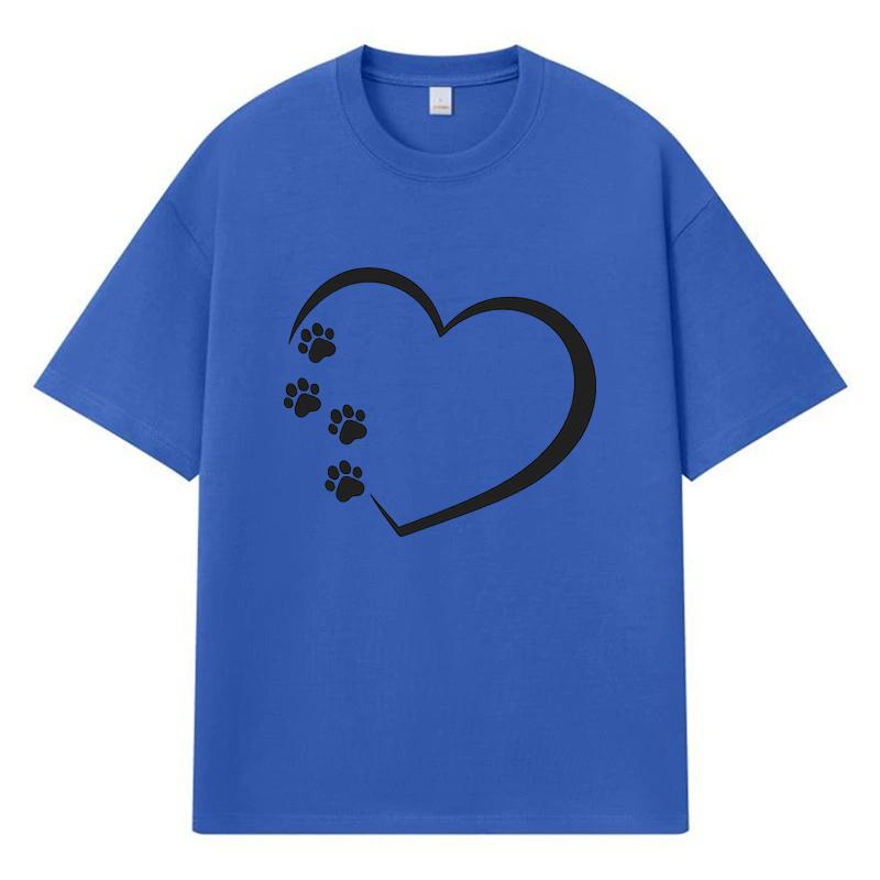 2026 Heart Shape with Paw Prints Printed Graphic Y2k Harajuku Streetwear 100% Cotton T Shirt Casual Oversized Summer Men T-shirt