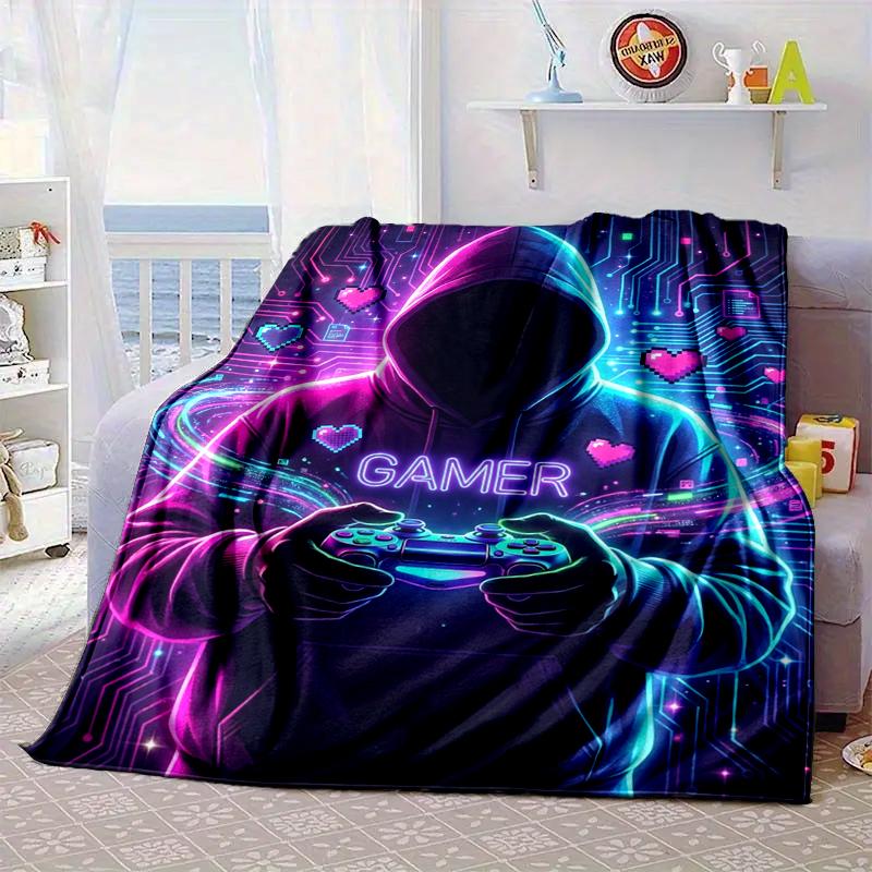 Cyberpunk Neon Gaming Blanket Flannel Blanket for bed, sofa, Camping, Hiking, Picnic Essentials, gift for family Fan gifts