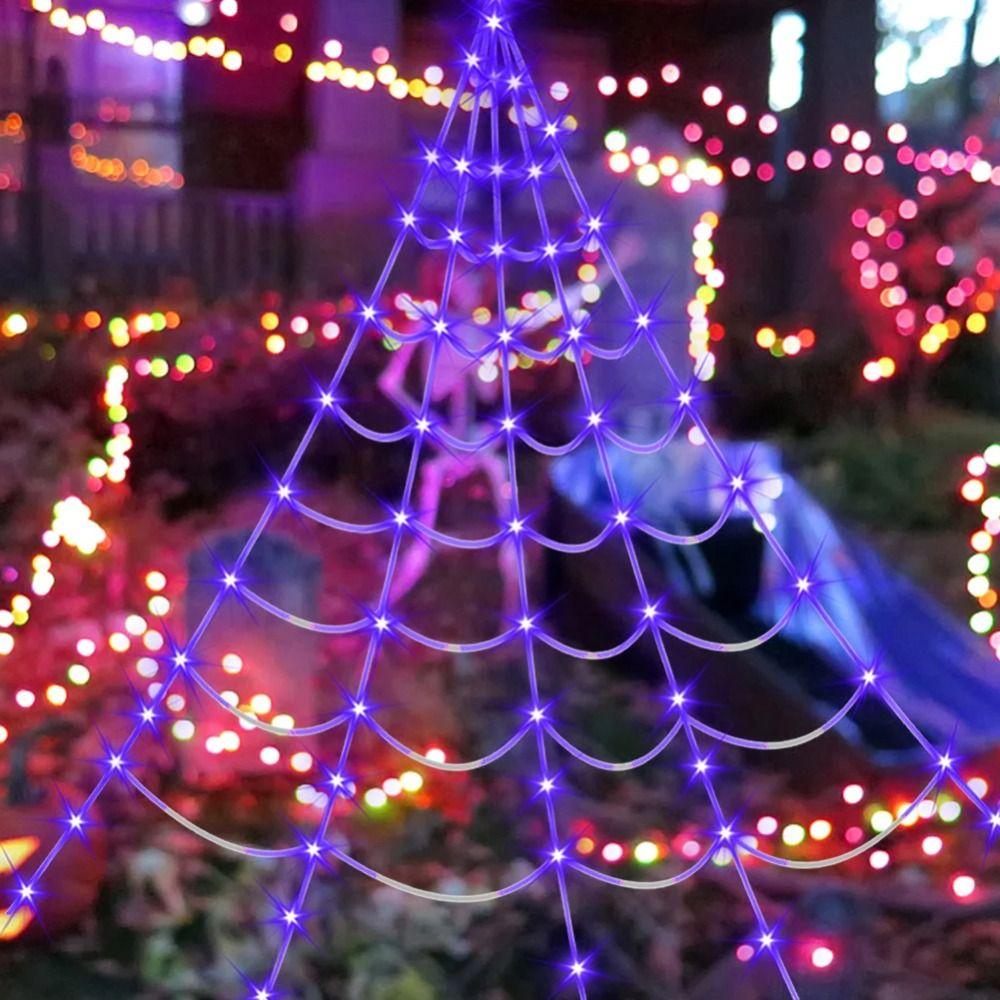 Waterproof Halloween Spider Web Lights 8 Modes Scary Giant Spider LED Spider Net  Garden Yard