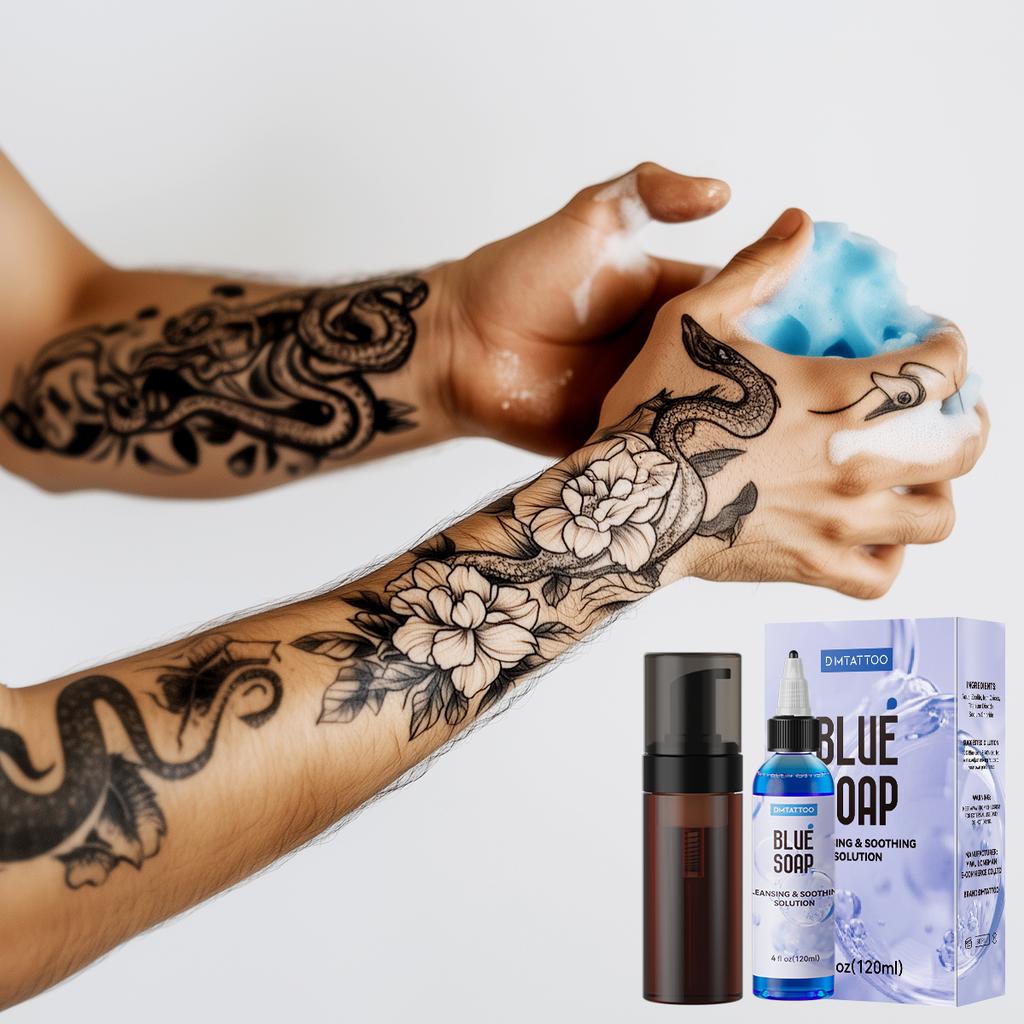 30/120ML DM Tattoo Blaue Seife Reinigungs- & Beruhigungslösung Komplettes Set Tattoo Studio Eyeliner Lippen Augenbrauen Zubehör