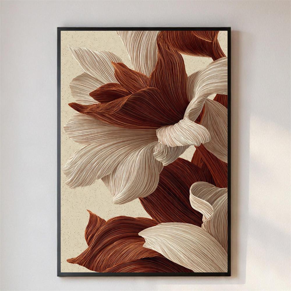 Abstract Botanical Line Art Print Neutral Floral Wall Art Poster Minimalist Boho Decor Blush Pink Floral Line Art Print Canvas 21X30CMNo Framed