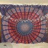 Handmade Indian Hippie Bohemian Psychedelic Peacock Mandala Wall Hanging Table Cloth Bedding Tapestry (Golden Blue White)