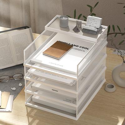 Metal File Stack Stackable Desk Organizer Office Desktop Organizer Multilayer File Tray with a Hanging Pen Holder Desk Organizer