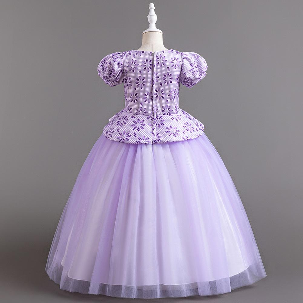 Children's Princess Dresses Thousand Birdie Patchwork Mesh Puffy Long Bubble Sleeve Girls' Stage Performance Dresses  Girl's Favourite Dress