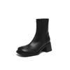 Autumn and Winter Leather High Heel Knight Boots Women's Rubber Sole Square Heel Round Head Korean Comfortable Side Zipper Women's Medium Boots