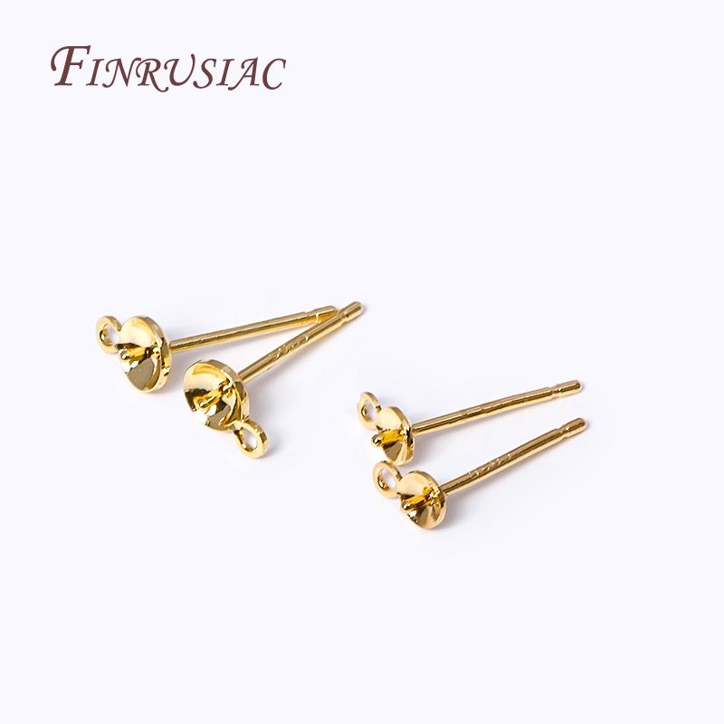 3/4MM 18K Gold Plated Pearl Post Earring Mounting Findings with Closed Ring For DIY Pearl Earring Jewelry Making Accessories