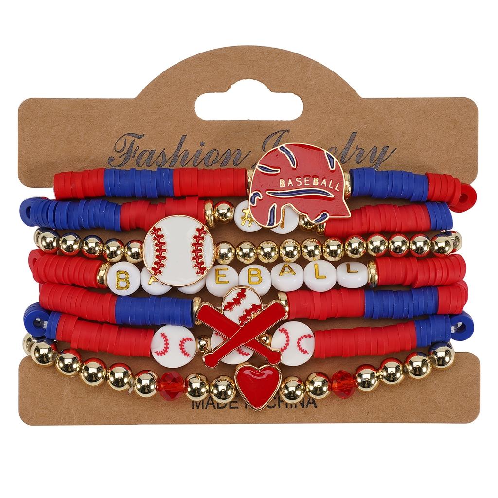 Polymer Clay Beaded Baseball Bracelet - Elastic Multi-Layer Fans Bracelet for Daily and Sports Occasions