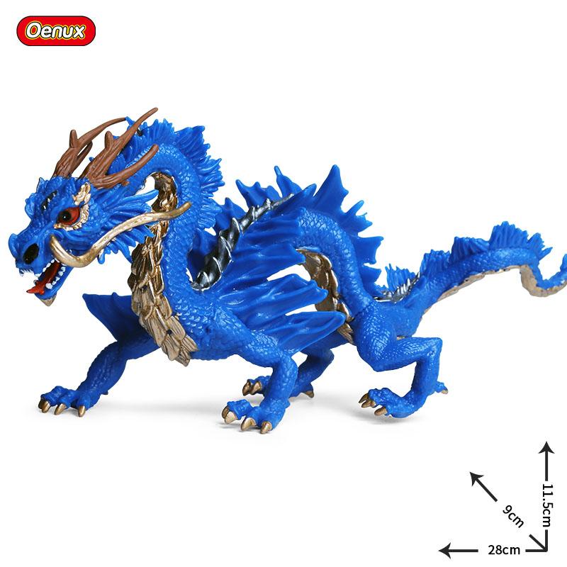 Oenux Original Mythical Chinese Dragon Dinosaurs Action Figures Animals Model Solid PVC Decoration Collection Kids Toy Gift