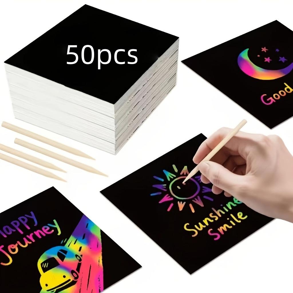 11 Stück Magisches DIY Kratz-Kunstpapier mit 1 Bambusstock - Regenbogen-Kunst-Kratzset, Geeignet als Geburtstags- und Feiertagsgeschenk