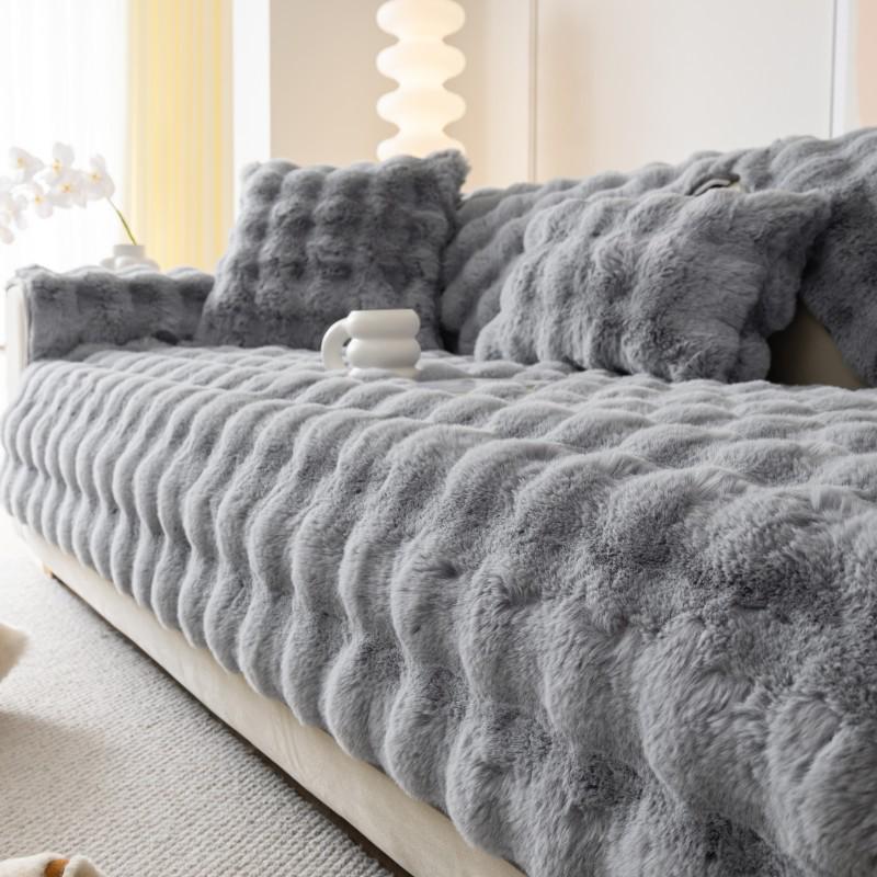 Rabbit Plush Thickened Non-Slip Winter Sofa Cushion Cover