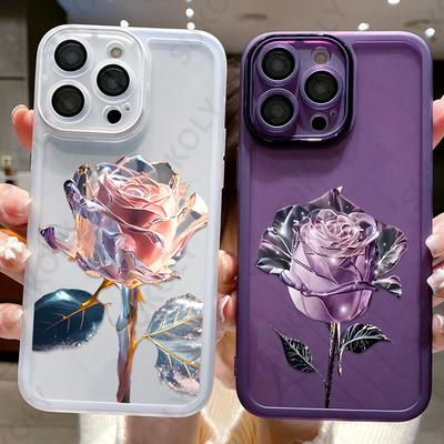 For iPhone 15 14 13 Pro Max Case Rose Flower Pattern ShockProof Silicone Transparent Soft Phone Cover For iPhone 13 14 15 Pro