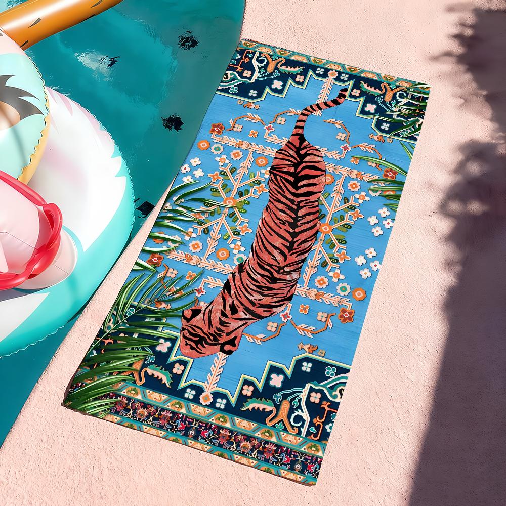 

Ancient Egypt Tigers Leopard Towel Quick Dry Soft Yoga Swimming Fitness Mountain Climbing Large Beach Towels W30*H60(CM)