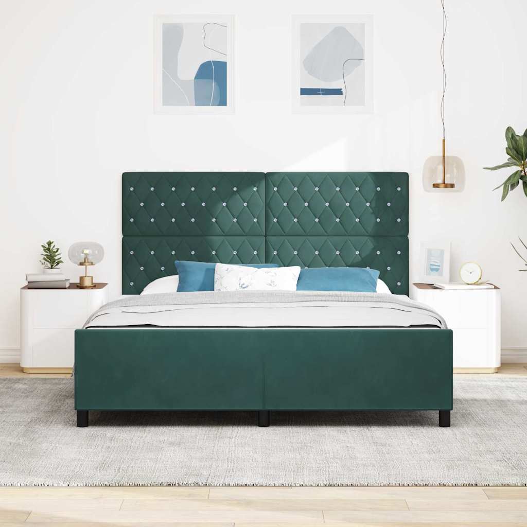 Box Spring Bed with Headboard Dark Green 180 x 200 cm Velvet