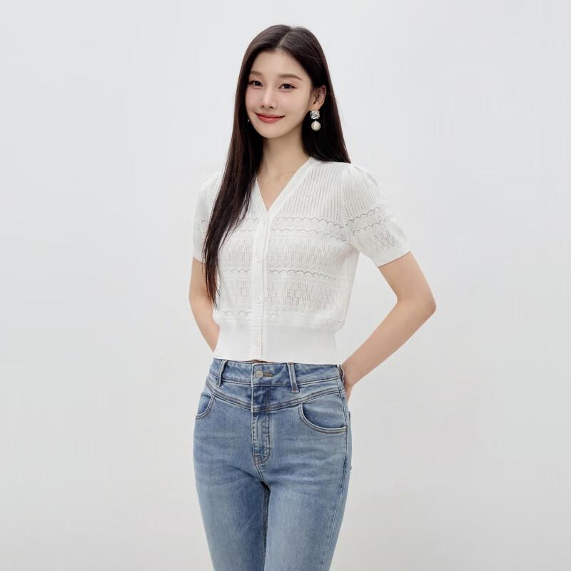 Women s V-Neck Short Sleeve Knit Cardigan M