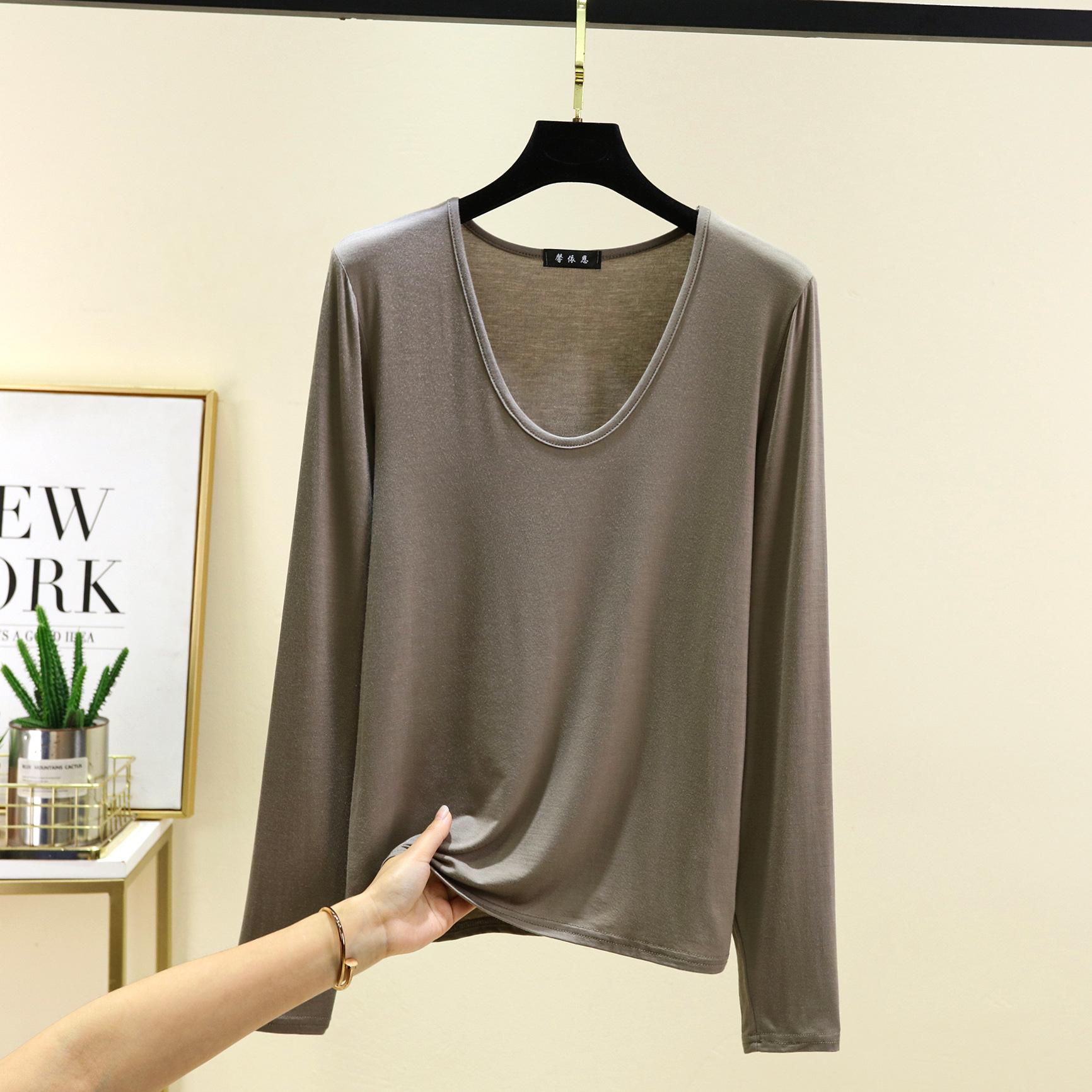 

Большие размеры от M до 6XL U-образный вырез Женская футболка Длинные рукава Свободные футболки однотонные повседневные футболки Топы Все подходят 6XL