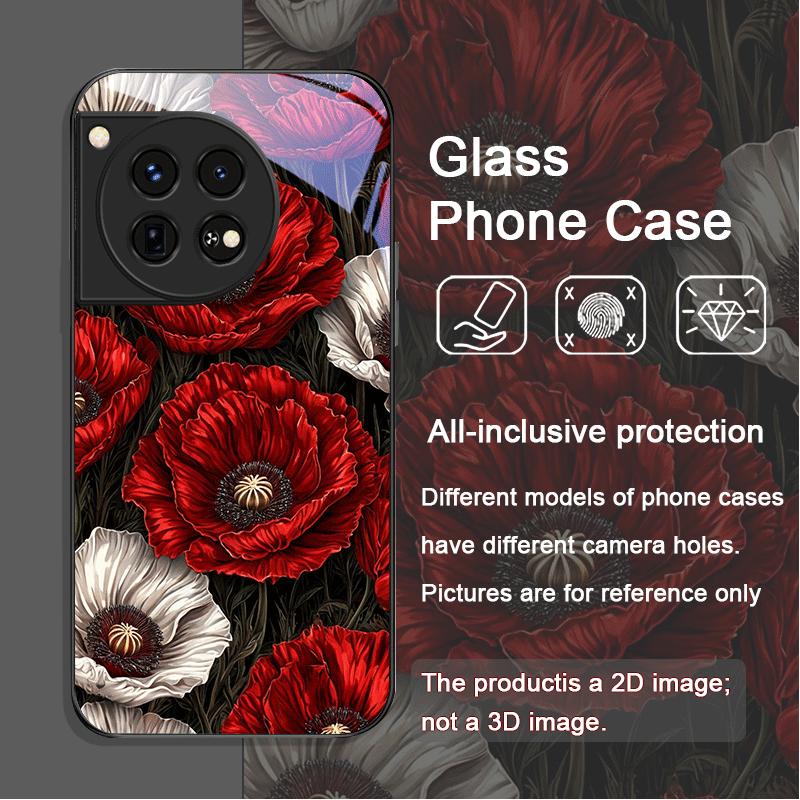 

Retro Poppy Flower Bloom Hot Red Printed Tempered Glass Phone Case for OnePlus 13R 12 11 10 ACE2 3Pro Nord 2T 4 2 CE3 Lite Cover OnePlus Nord CE 3 Lite