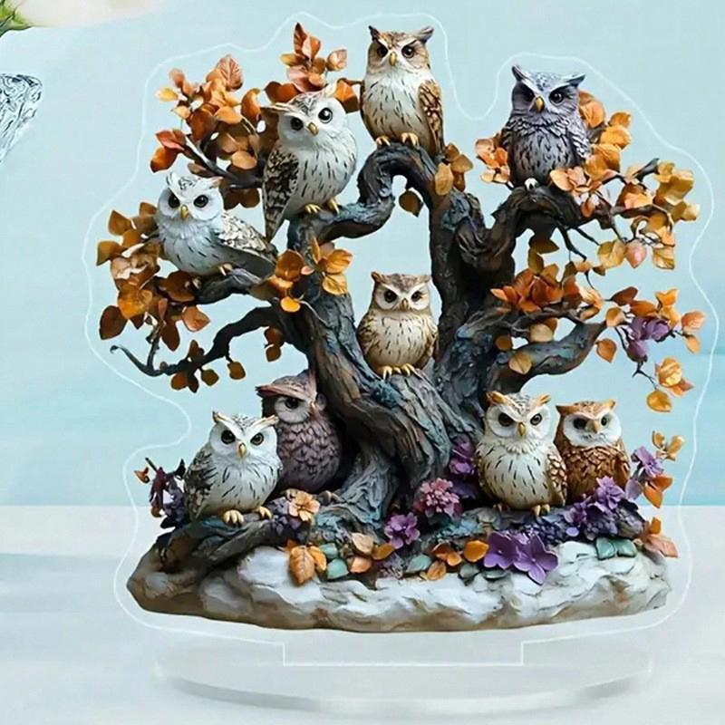 1 pezzo Decorazione festiva da scrivania Statua di gufo piatta 2D a tema anime Regalo di Natale da collezione Perfetto come ornamento e decorazione