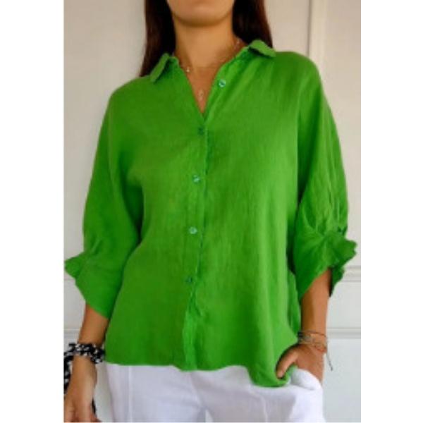 

Женская весенняя рубашка из хлопка и льна с завязками на спине, однобортная рубашка с воротником-поло, женские свободные повседневные блузки для ежедневных поездок на работу 5XL зелёный