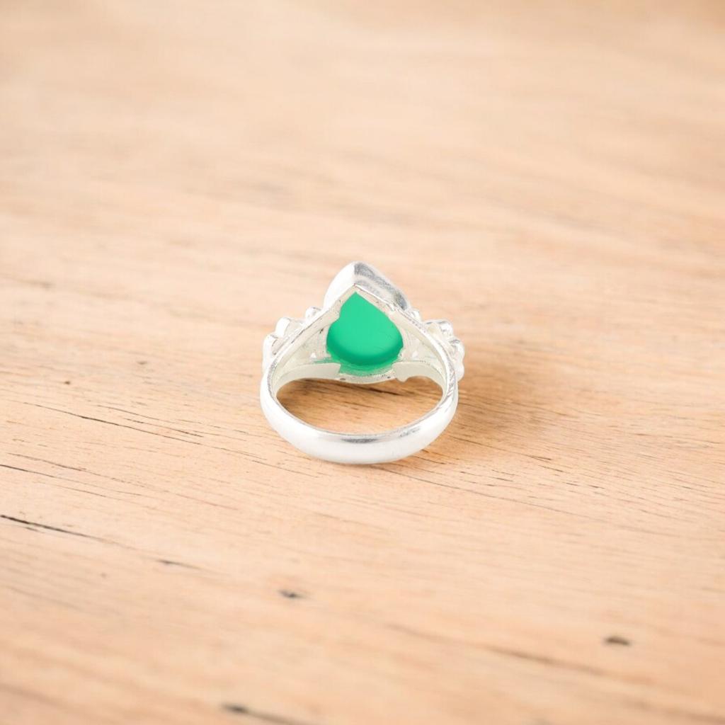 Green Onyx Gemstone 925 Sterling Silver Handcrafted Jewelry Wedding Ring For Her RR-59-34