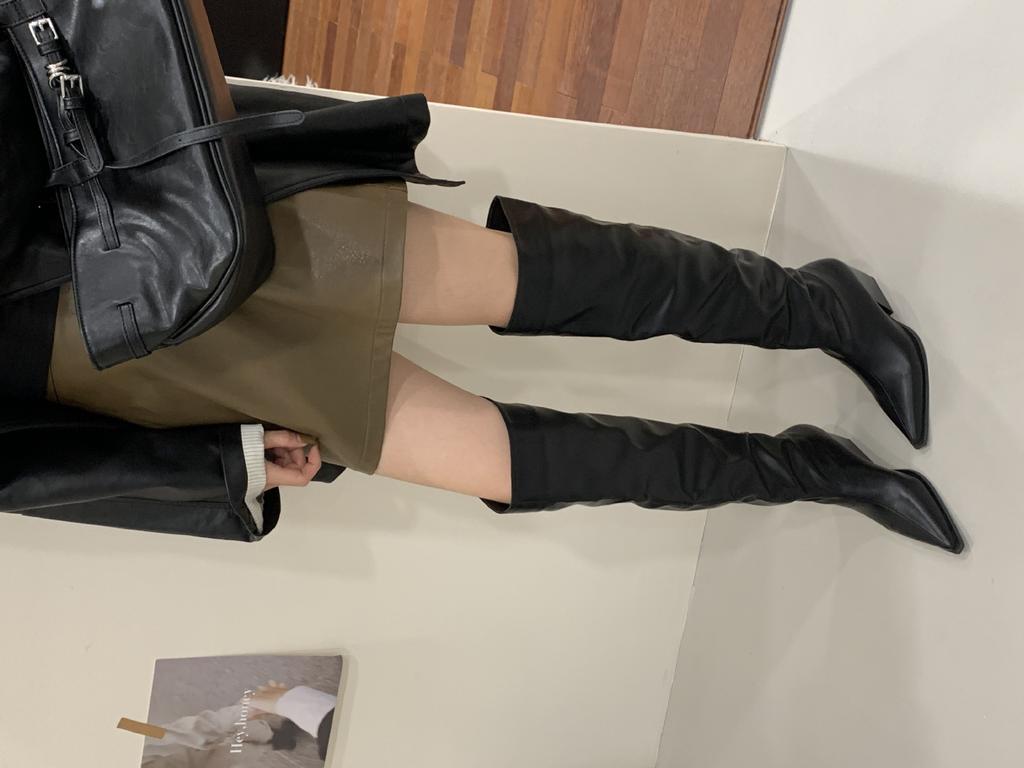 High-heeled pointed khaki stacking boots high knight boots women's shoes 2025 new spring and autumn winter thin long boots