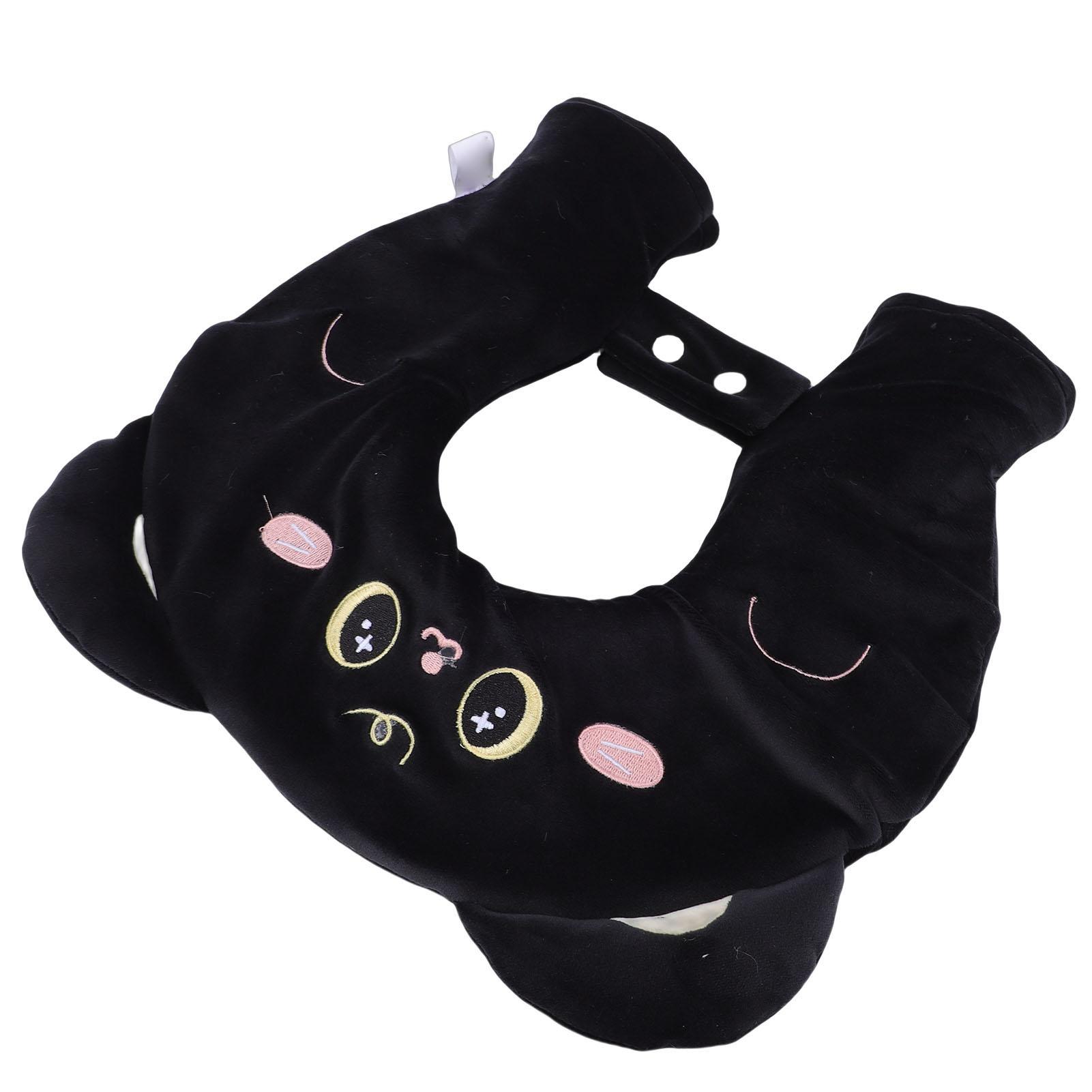 U Shaped Hot Water Bottle Black Cat   Cover Neck Hot Water Bottle for Airplane Travel Side Sleeping