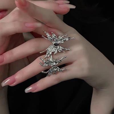 Punk Vintage Metal Liquid Dissolved Butterfly Women's Adjustable Ring Fashion Exquisite Anime Insect Ring Gothic Jewelry 