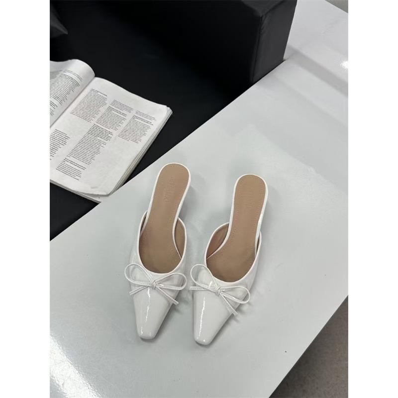 Summer New Bow Medium Stiletto Shoes Bag Head Half Slippers Women's Large Size High Heel Single Shoes Cool Slippers