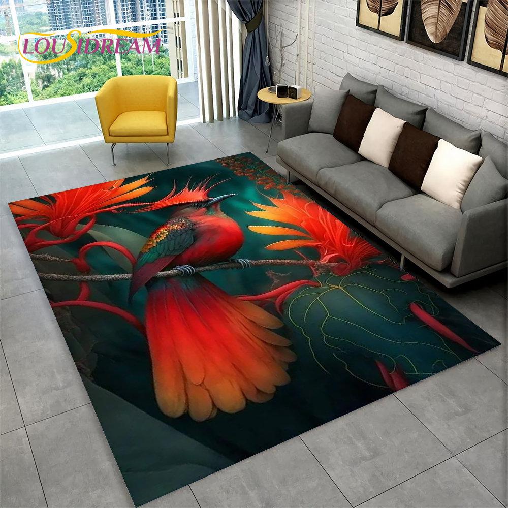 3D Exquisite Bird Flower Animal Area Rug,Carpet Rug for Home Living Room Bedroom Sofa Doormat Kitchen Decor,Non-slip Floor Mat