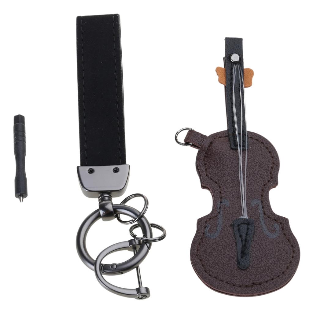 Vintage Leather Violin And Guitar Keychain Miniature Musical Instrument Keyrings Pendant Accessory For Music Lovers