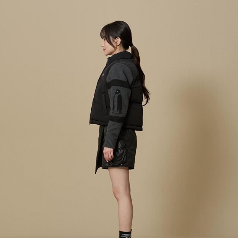 Penguin Knit Sleeve Puffer  Black 