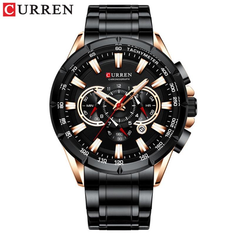 CURREN Men's Business Steel Belt Quartz Calendar Six-hand Chronograph Luminous Men's Watch