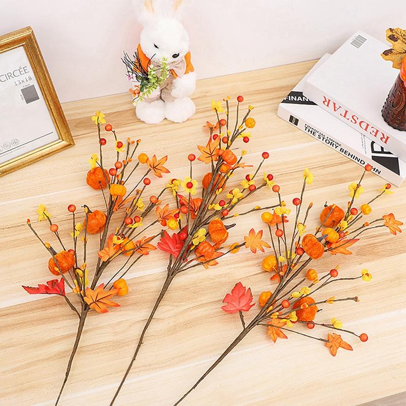 Thanksgiving Harvest Decoration Accessories Artificial Maple Leaf  Berry Stems Fake Flower Plants Centerpieces For Tables
