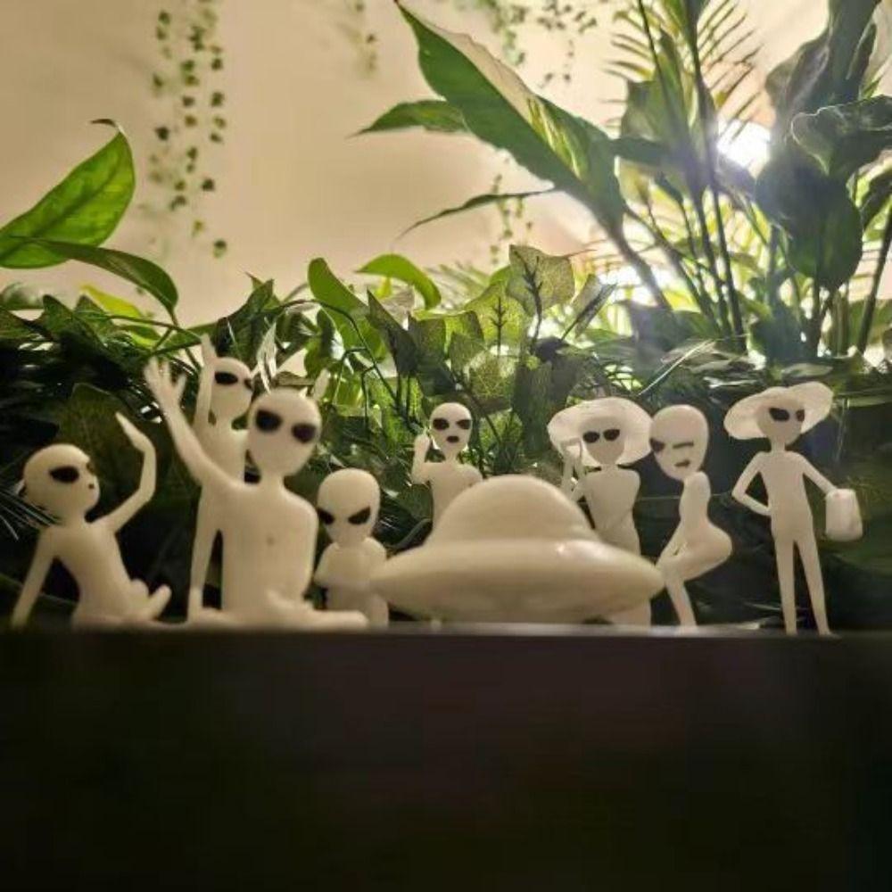 Luminous Alien Ornament UFO Plant Decoration Prop Figurine Set Alien Kit Decorative  Bedrooms