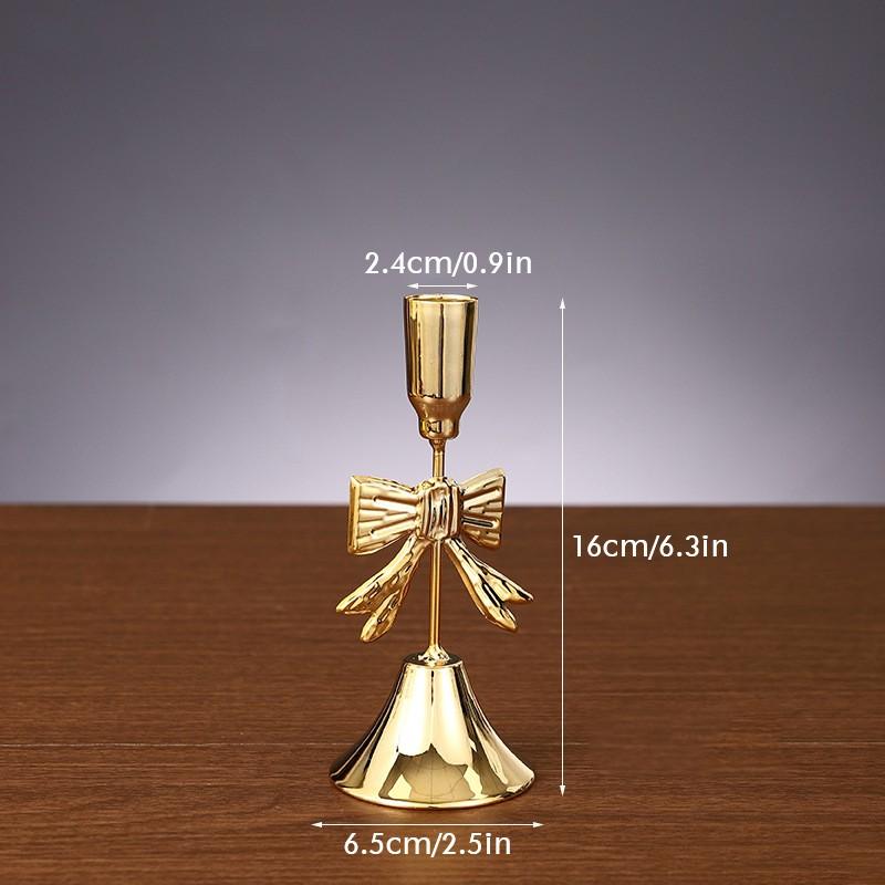 Gold Iron Candle Holder Intricate Christmas Golden Bow Candle Holder Festive Bow Candlestick Props Table Decor Accessories