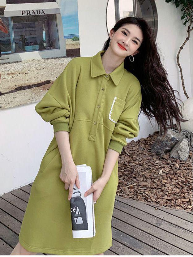 Damen Frühling 2023 Pulloverkleid mit Polokragen - Lässig, Übergrößenmode, Langärmliger Stil